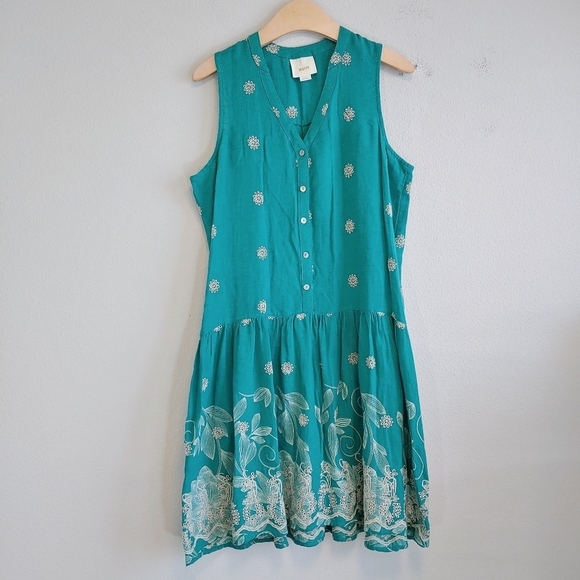 Anthropologie Maeve Pippa Eyelet Embroidered Linen Blend Swing Dress Sz S - Picture 1 of 8